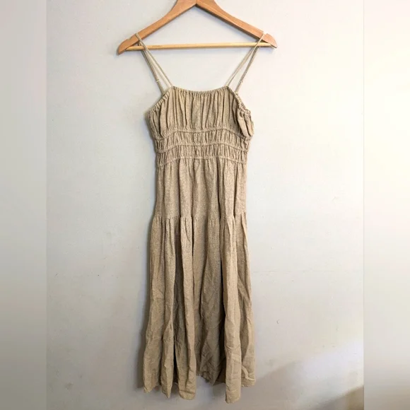 WeWoreWhat Scrunchie Taupe Linen Midi Dress Size S - Picture 3 of 6